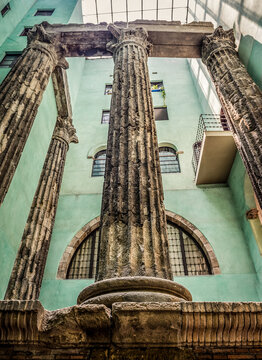 Temple of Augustus, part of Barcelona City History Museum in Gothic Quarter in Barcelona, Spain