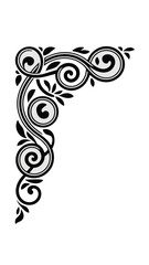 Black and light gray ornate corner flourish with swirling vines and leaves decorative