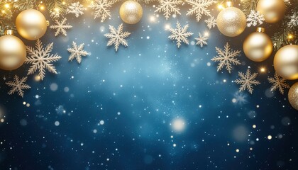 Festive holiday celebration winter wonderland decorative image magical atmosphere close-up view christmas ornaments and snowflakes glimmering against a blue background
