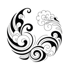 Black and white abstract swirling floral and wave pattern design vector