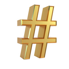 Golden 3d hashtag symbol isolated on white background illustration design