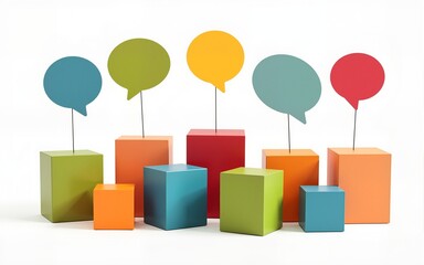 Colorful cubes and speech bubbles represent an inclusive language concept. High quality © Harper