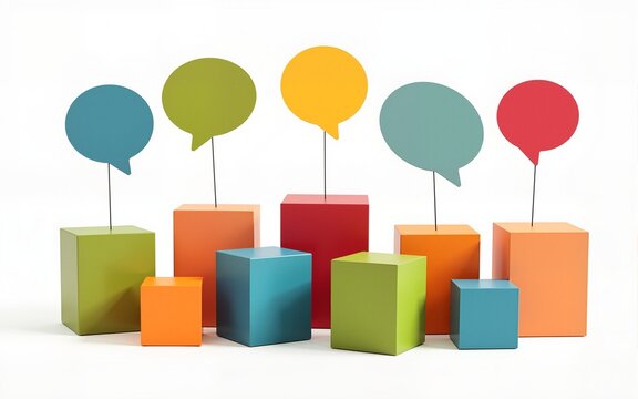 Colorful cubes and speech bubbles represent an inclusive language concept. High quality