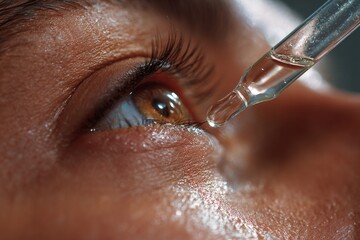 Fototapeta premium Eye Drop Technique with Focus on Dropper and Eye. Generative AI
