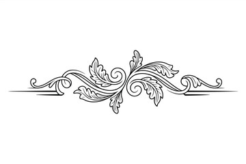 Black and white ornate floral scrollwork divider design with swirling leaves and tendrils flourish