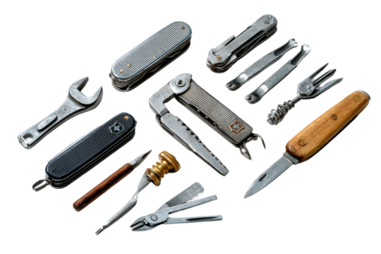 Portable pocket tools isolated on transparent background
