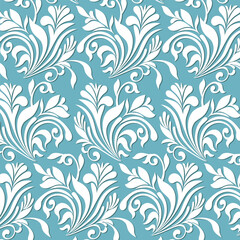 Magnificent white ornament on a blue background.Ornament in a pattern on a blue background with a shadow.