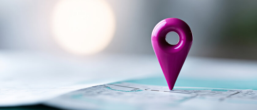 A purple pin is stuck into a map, indicating the location of interest on it