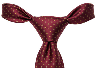 Isolated burgundy tie with gold polka dots, formal wear for work or business meetings
