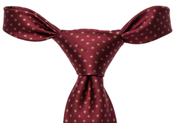 Isolated burgundy tie with gold polka dots, formal wear for work or business meetings