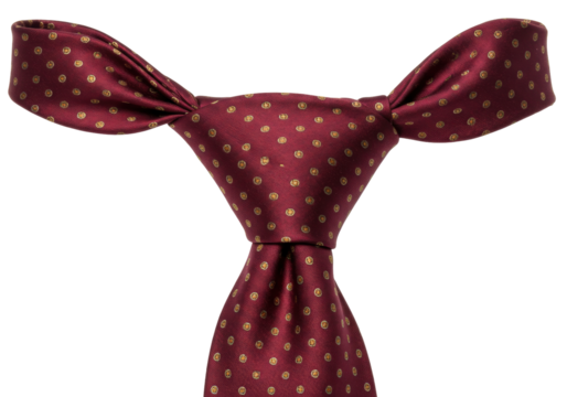 Isolated burgundy tie with gold polka dots, formal wear for work or business meetings