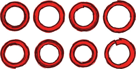 Eight Red Circles Arranged in Two Rows on a White Background graphic element