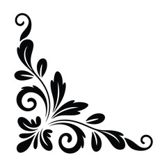 Black decorative flourish with leaves and swirls in the bottom left corner vector