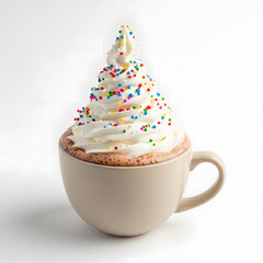 Beige Mug of Hot Chocolate with a Tall Swirl of Whipped Cream