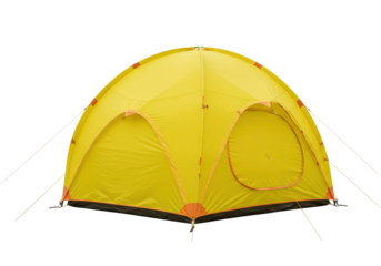 Isolated yellow domed camping tent for adventures, camping trip, or outdoor activities