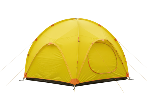 Isolated yellow domed camping tent for adventures, camping trip, or outdoor activities