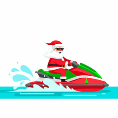 Cool Santa on Jet Ski - Warm Weather Holiday Illustration