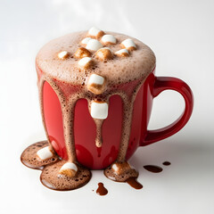 Overflowing Hot Chocolate with Marshmallows in a Red Mug