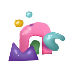 3d Abstract composition. Organic geometric forms background, cute colorful glossy elements, liquid doodle art graphic for design. Creative fluid y2k minimal blob. Vector isolated illustration
