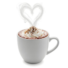 White Mug of Hot Chocolate with Heart-Shaped Steam