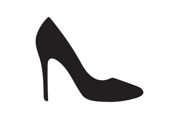 Elegant black high heel shoe silhouette on white background