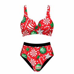 Christmas Holiday Bikini Set Vector Illustration on White