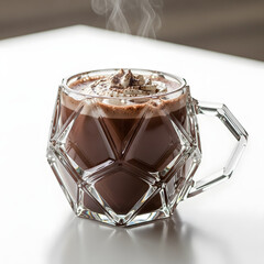 Steaming Hot Chocolate in a Textured "Cracked Ice" Glass Mug