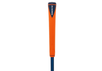 Isolated golf club with an orange grip for improved performance in the sport of golf