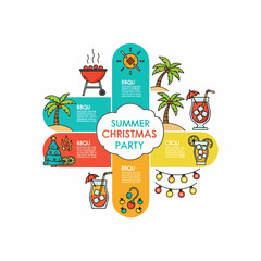 Summer Christmas Party BBQ Infographic with Beach and Cocktail Icons
