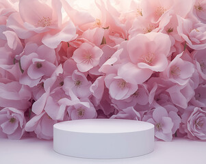 Elegant 3d fluid gold splash on soft pink floral background