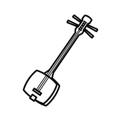 Illustration of a shamisen, a japanese stringed instrument isolated on