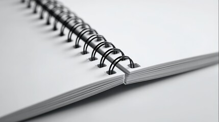 Close up of a spiral notebook with blank pages isolated on white background