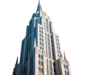 Art Deco Skyscraper with Ornate Spires and Detailed Facade