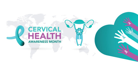 Cervical cancer awareness month is observed every year in january. January is cervical cancer awareness month. Vector template for banner, greeting card, poster with background. Vector illustration