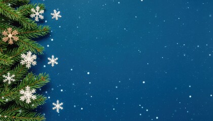 Festive winter celebration with snowflakes and evergreen branches cozy indoor setting graphic design magical atmosphere close-up view holiday spirit