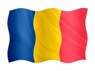 Digital composite. Flag of Romania waving with a fabric overlay. December 1st is Romanian Great Union Day Ziua Marii Uniri