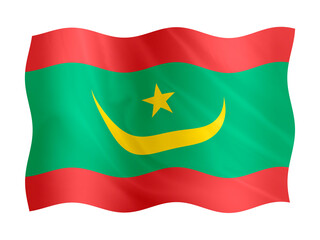 Digital composite. ..Flag of Mauritania waving with a fabric overlay. ..November 28th is Mauritanian Independence Day. ..PNG file.
