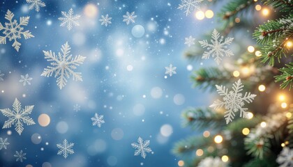 Winter wonderland festivity snowy forest seasonal background magical atmosphere close-up view celebrating the joy of the holidays with snowflakes and lights