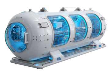 Travel-friendly portable hyperbaric oxygen chamber isolated on transparent background