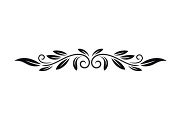 Black ornate floral flourish divider with swirling vines and leaves vector