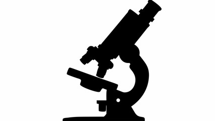 Silhouette of a laboratory microscope used for scientific research and experimentation in black and white