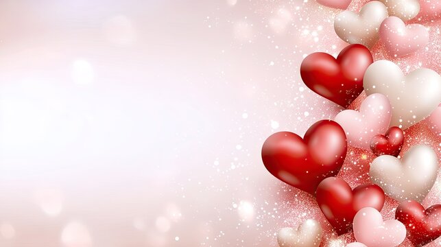 Soft bokeh lights create a dreamy backdrop of red and pink hearts, ideal for expressing love during Valentine's Day. This design offers ample space for personalization or greetings