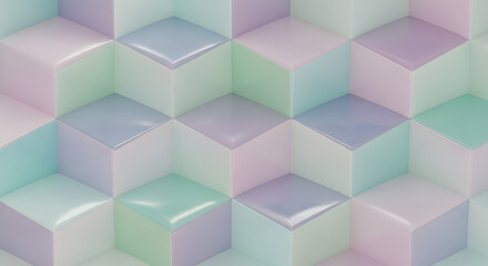 Obraz premium Abstract isometric pastel cube pattern background, soft geometric 3D blocks, clean minimalist modern design texture.