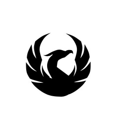 Bold Phoenix bird icon in a circular silhouette, symbolizing resurrection, renewal, strength, power, and eternal life. Ideal for corporate, sport, or mythology branding.