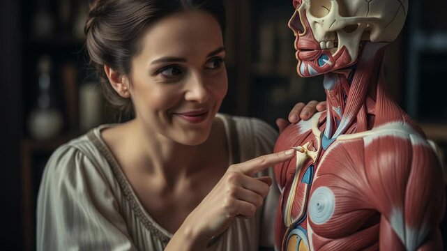 Scholar discovers new insights while highlighting anatomical features on model in educational setting