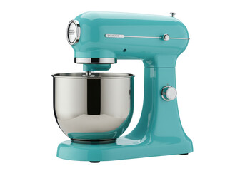 Isolated, turquoise stand mixer on a seamless background, professional kitchen appliance