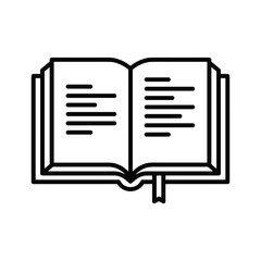 Open book icon with text and bookmark, reading, education, isolated on