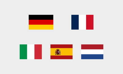 Obraz premium Europäische Flaggen – Deutschland, Frankreich, Italien, Spanien, Niederlande (Originalseitenverhältnis, korrekte Farbdarstellung)