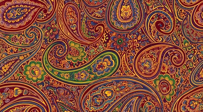 Paisley pattern animation with vibrant colors that create a luxurious and visually rich experience