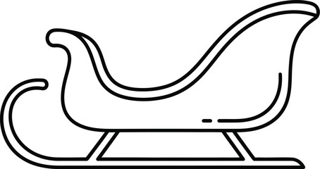 A simple line drawing of a santa sleigh with curved runners on a plain white background illustration